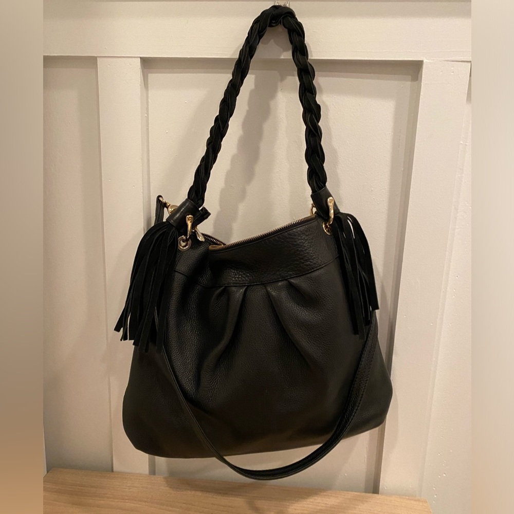 Stunning FRANCESCO ROGANI ROMA black leather crossbody bag with shoulder strap